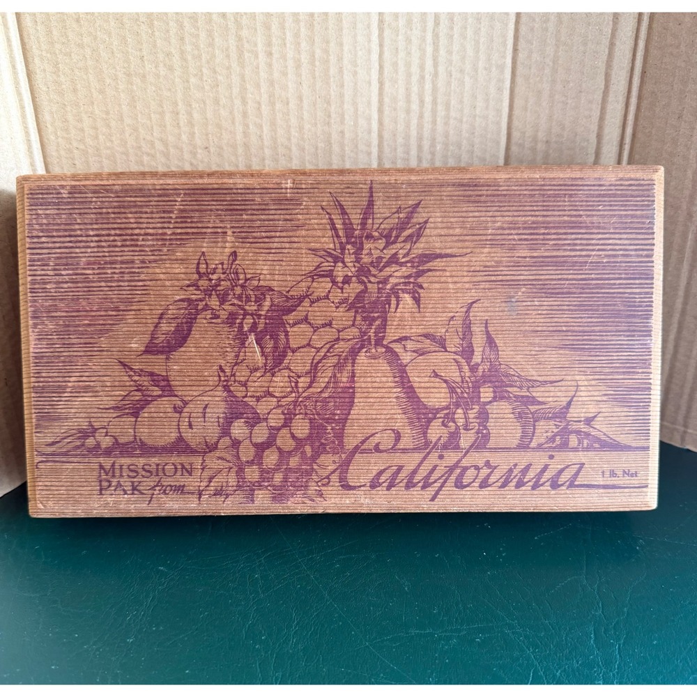 Vintage Mission Pak California Wooden Fruit Crate Box Purple Graphic Small 1lb